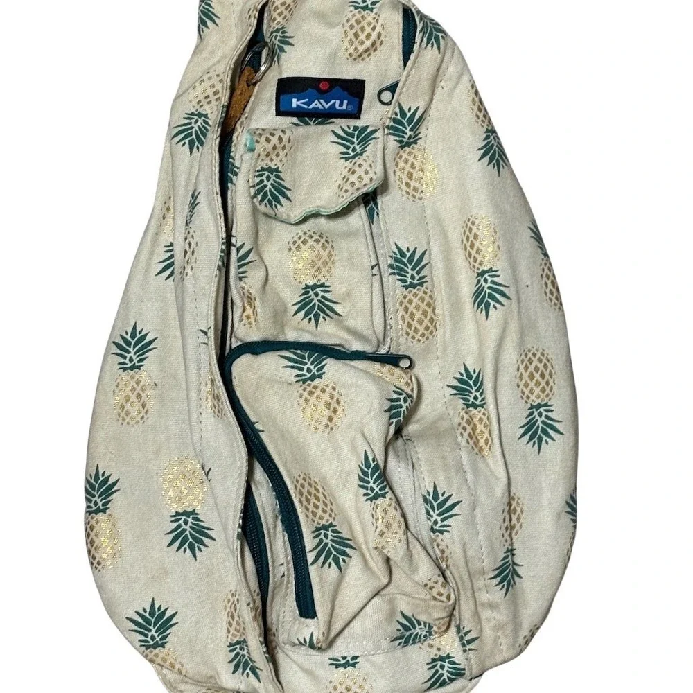 KAVU Mini Rope Sling Bag‎ Unisex Multicolor Pineapple Print Crossbody
